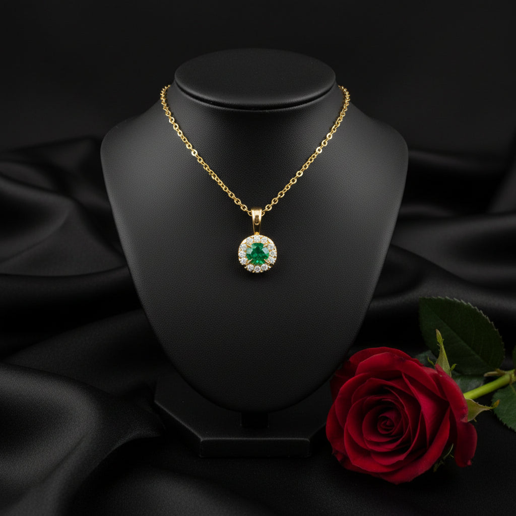 14K Yellow  Emerald & Diamond 16-18" Necklace