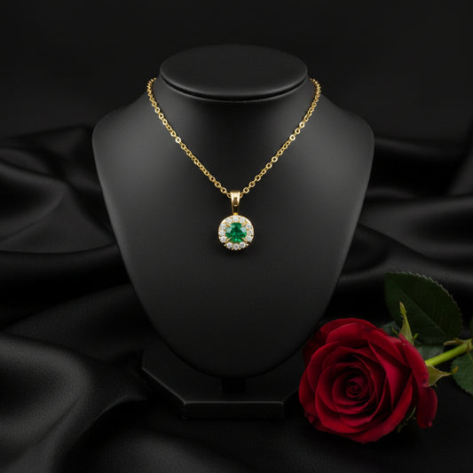 14K Yellow  Emerald & Diamond 16-18" Necklace