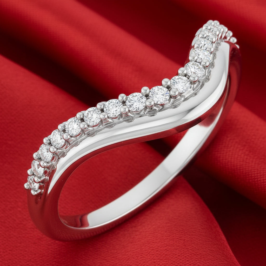 14K White Diamond Contour Band