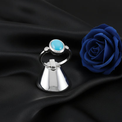 14K White  Turquoise Cabochon Ring