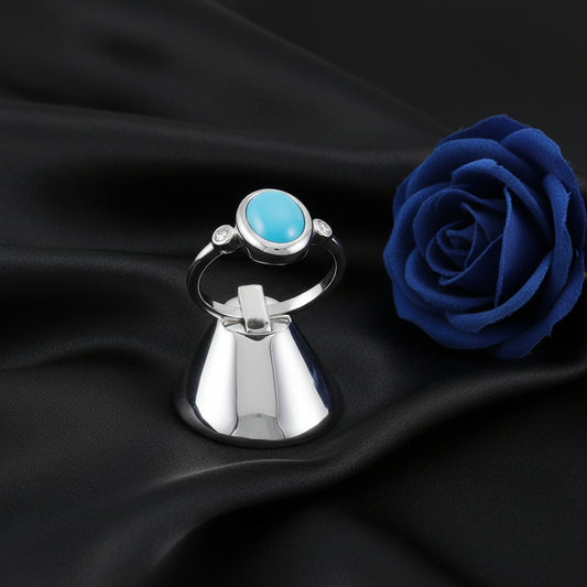 14K White  Turquoise Cabochon Ring