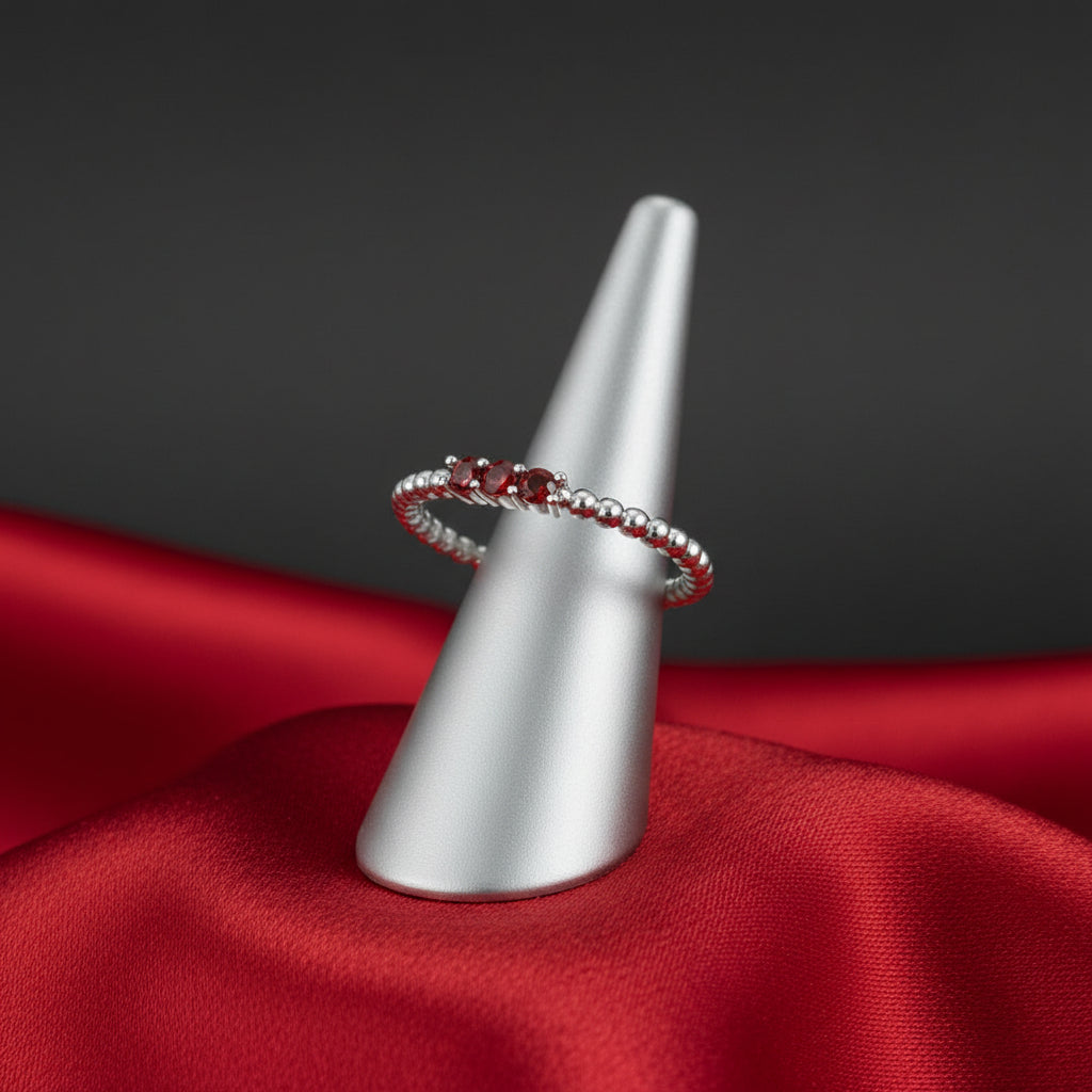 14K White  Mozambique Garnet Beaded Ring