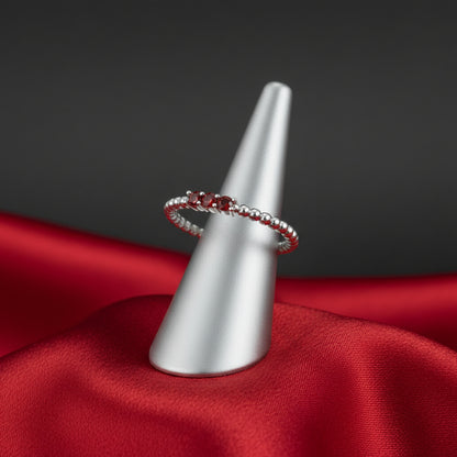 14K White  Mozambique Garnet Beaded Ring