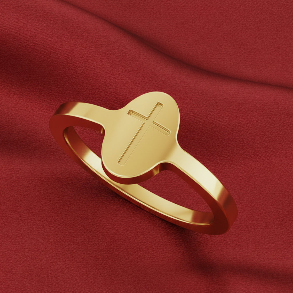 14K Yellow Cross Signet Ring