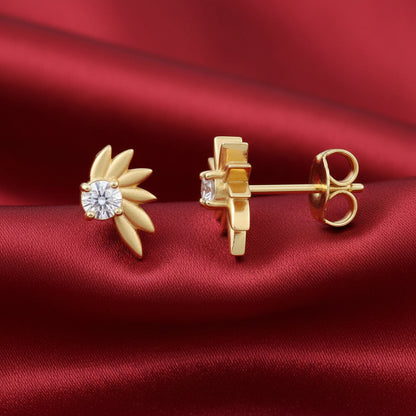14K Yellow  Natural Diamond Half-Flower Earrings