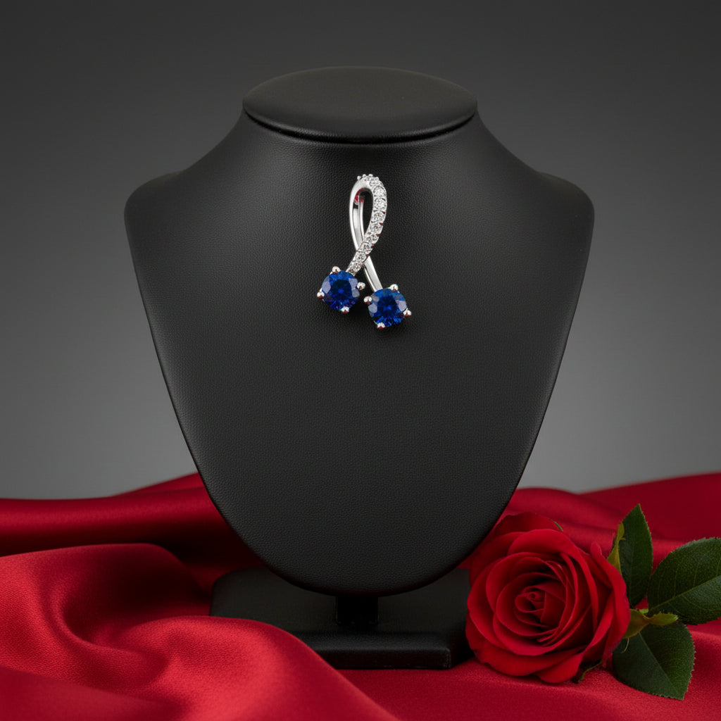 14K White  Blue Sapphire & Diamond Pendant