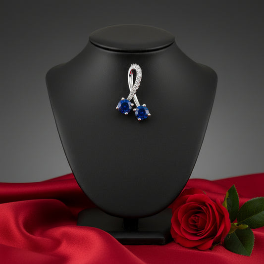14K White  Blue Sapphire & Diamond Pendant