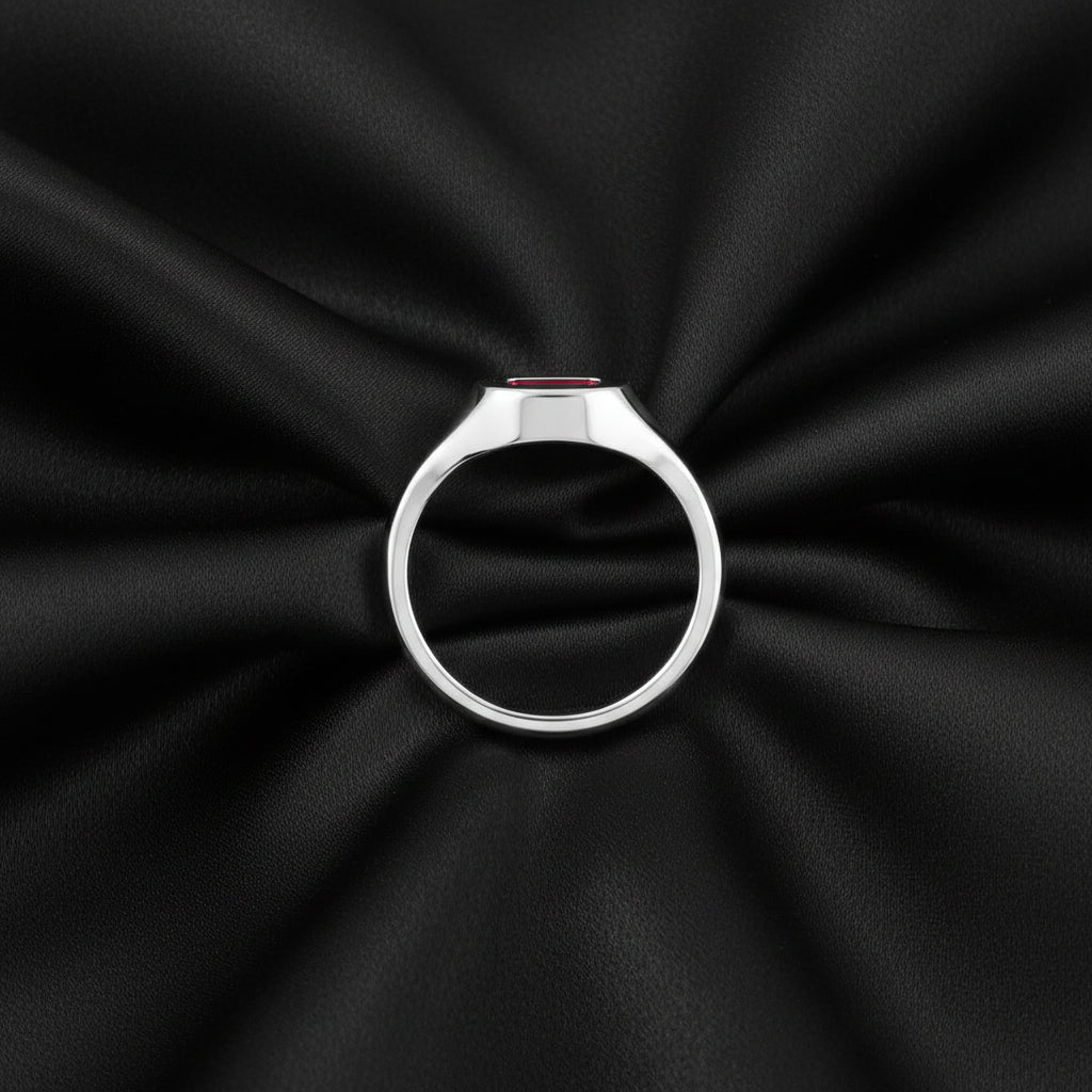 14K White  Mozambique Garnet Signet Ring