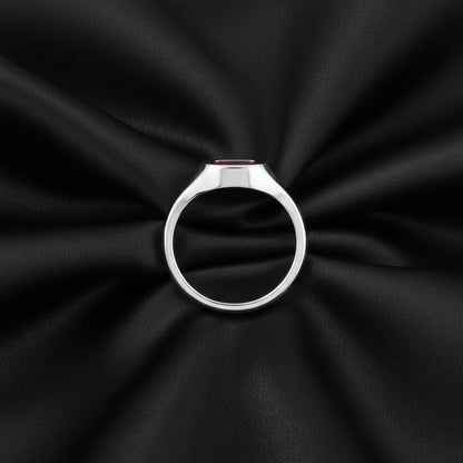 14K White  Mozambique Garnet Signet Ring
