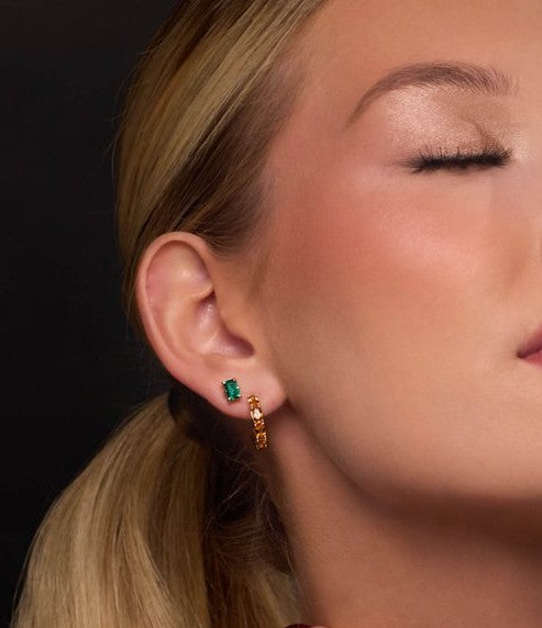 14K White  Emerald Stud Earrings