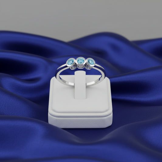 14K White  Aquamarine Three-Stone Ring