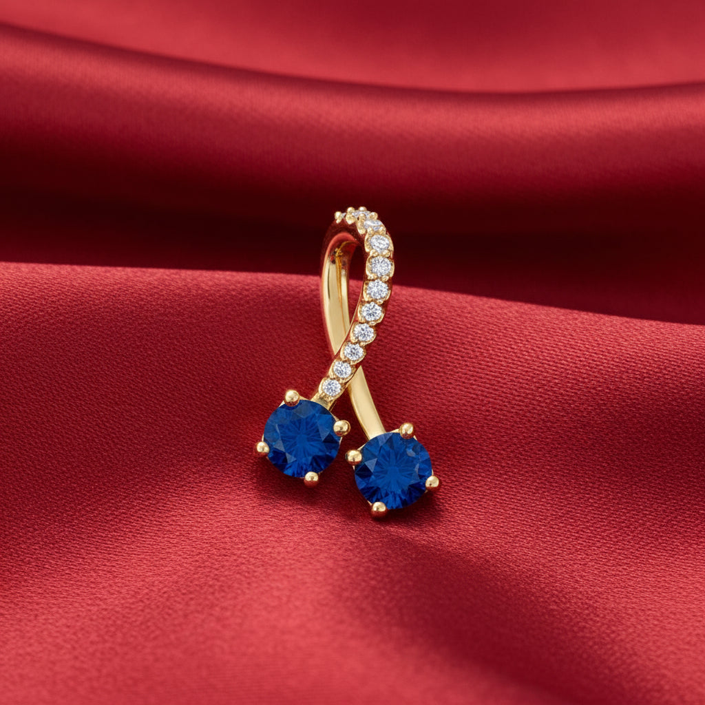 14K Yellow  Blue Sapphire & Diamond Pendant