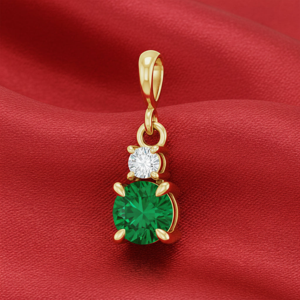 14K Yellow  Emerald &  Natural Diamond Pendant