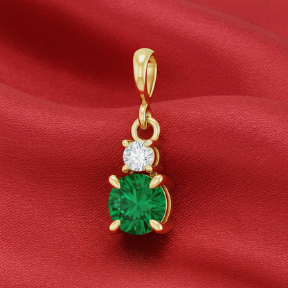 14K Yellow  Emerald &  Natural Diamond Pendant