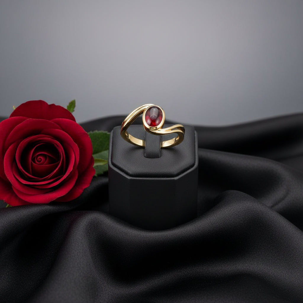 14K Yellow Natural Mozambique Garnet Cabochon Ring