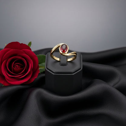 14K Yellow Natural Mozambique Garnet Cabochon Ring