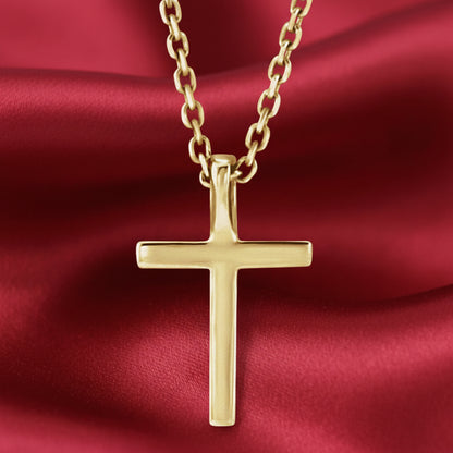 14K Yellow Natural Blue Sapphire Petite Cross 16" Necklace