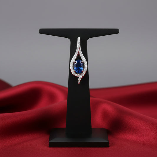 14K White  Blue Sapphire & Diamond Pendant