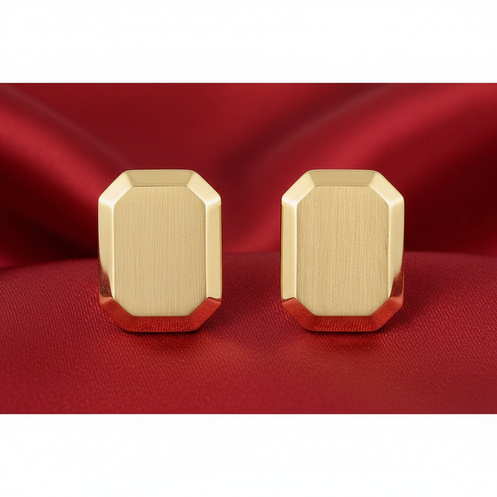 14K Yellow Engravable Geometric Stud Earrings