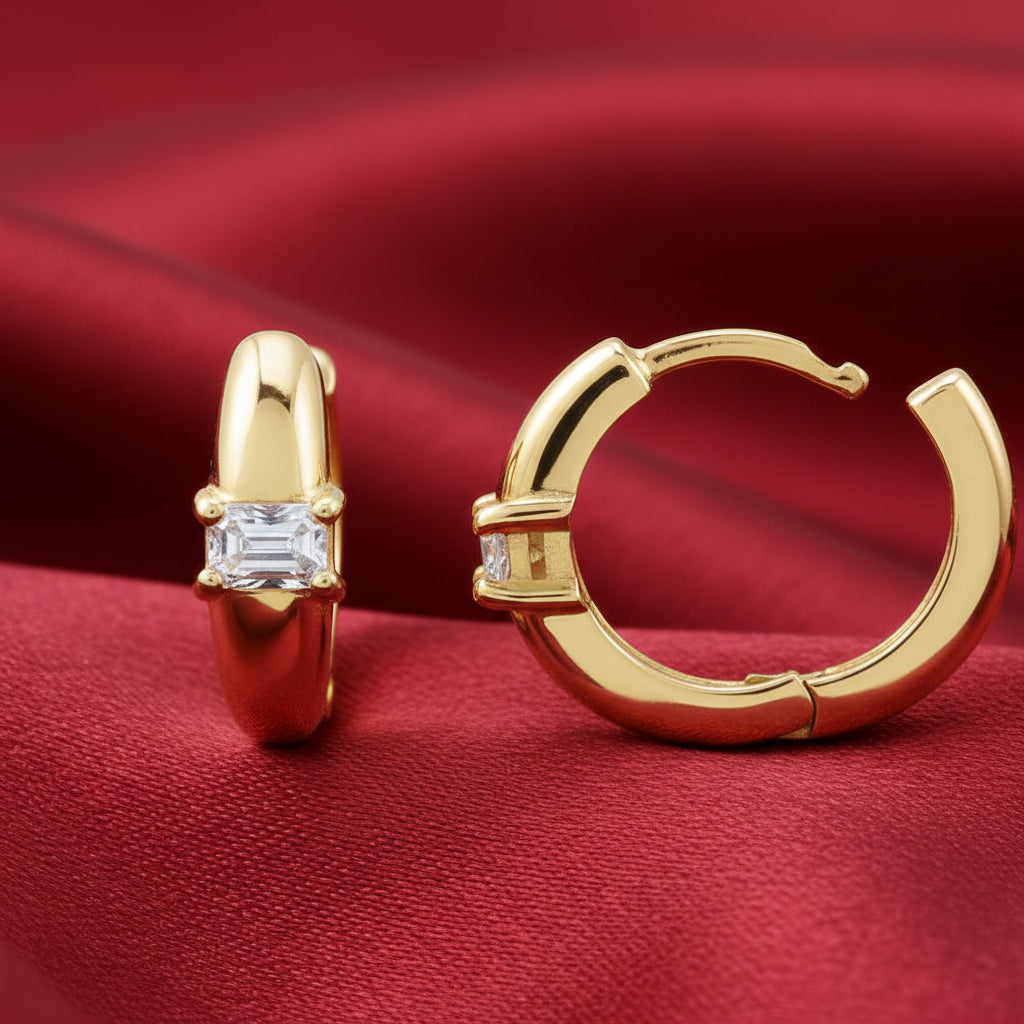 14K Yellow  Diamond Hoop Earrings