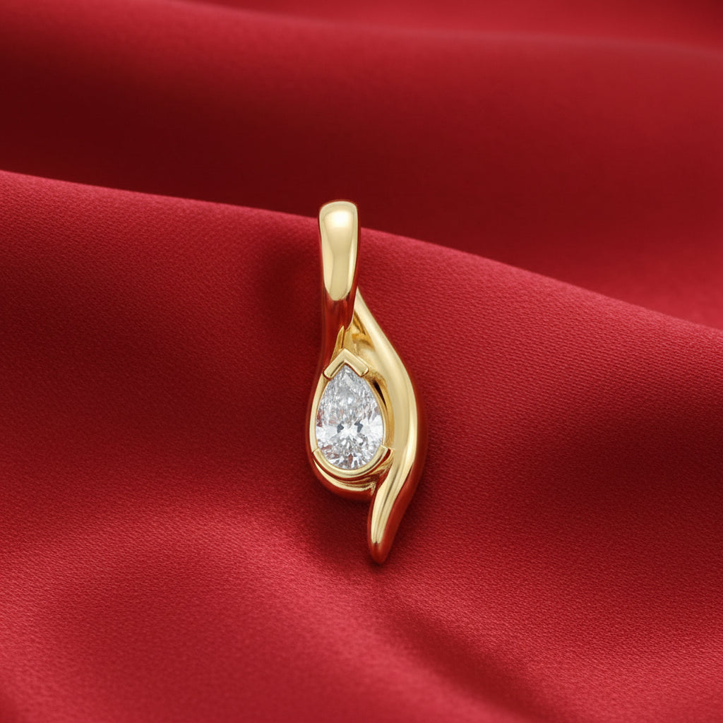 14K Yellow  Diamond Freeform Pendant