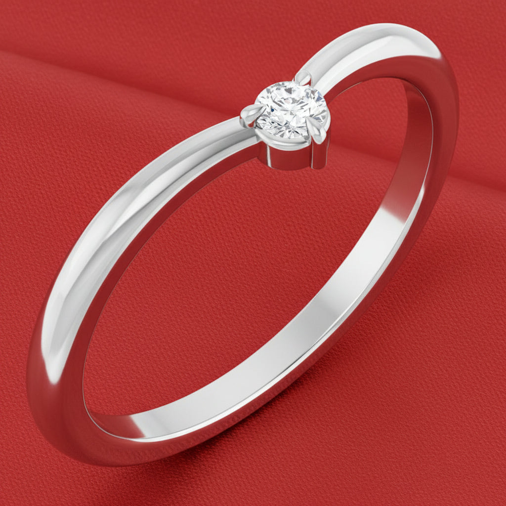 14K White Diamond Stackable V Ring