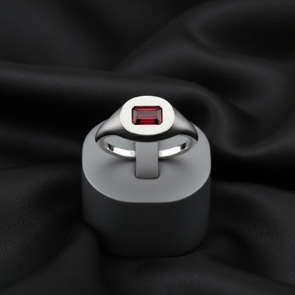 14K White  Mozambique Garnet Signet Ring