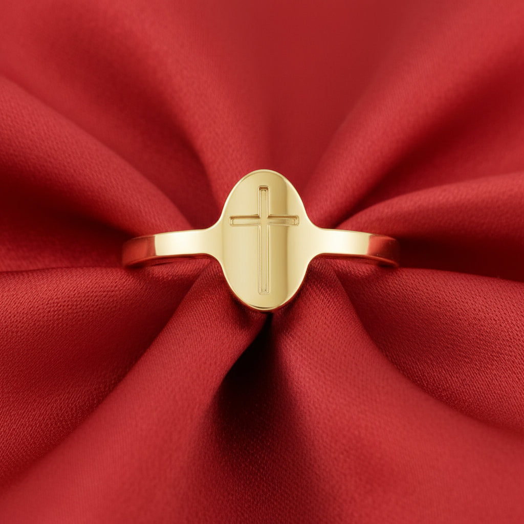14K Yellow Cross Signet Ring