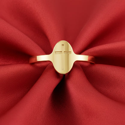 14K Yellow Cross Signet Ring