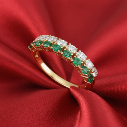 14K Yellow  Emerald & Diamond Ring