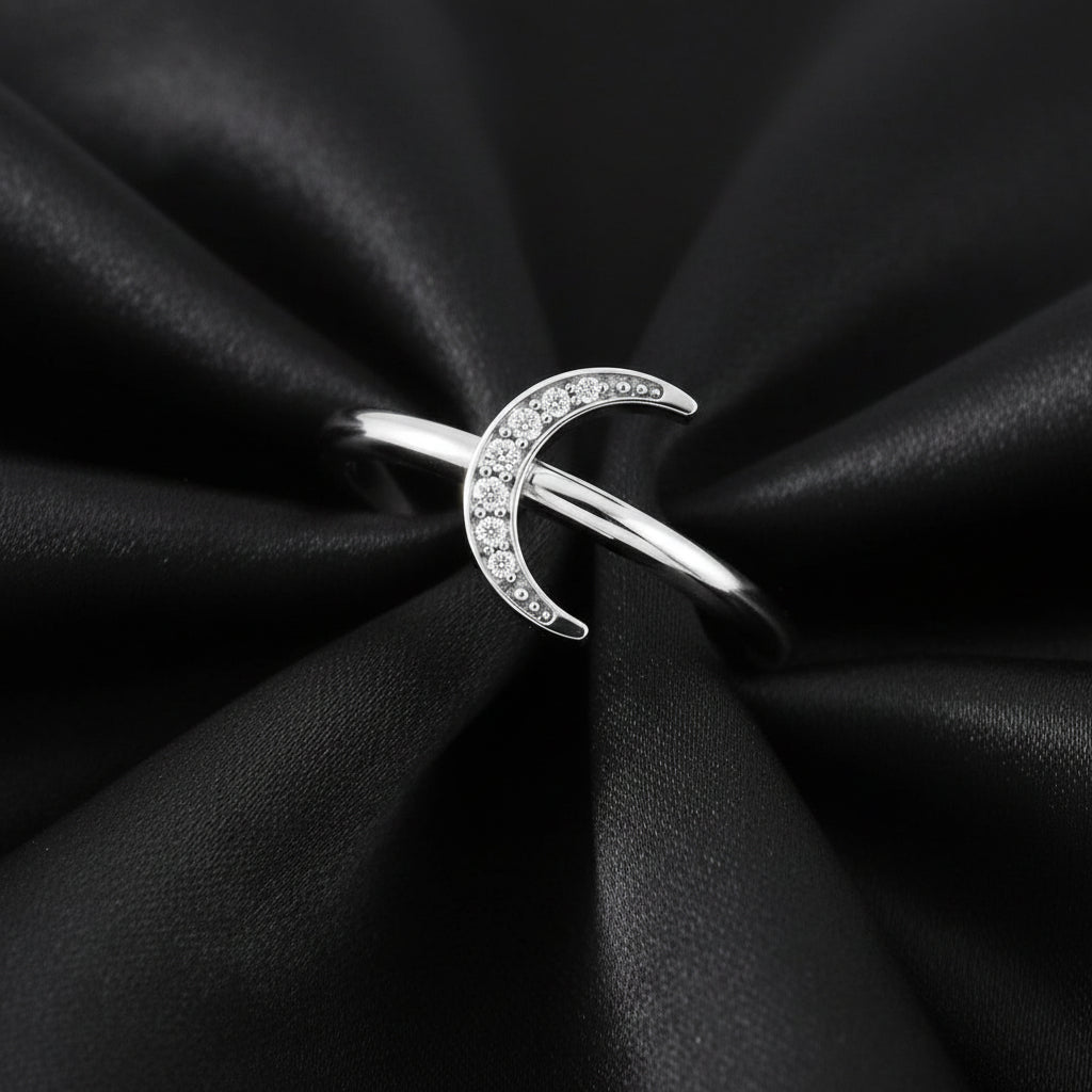 14K White Diamond Stackable Crescent Ring