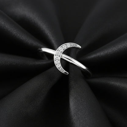 14K White Diamond Stackable Crescent Ring
