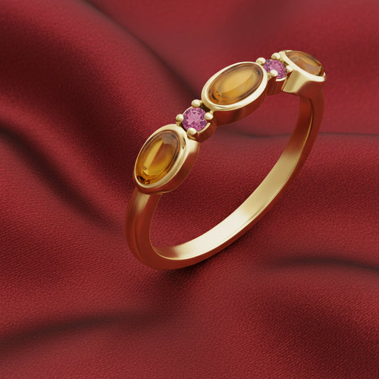 14K Yellow  Citrine &  Pink Tourmaline Stackable Ring