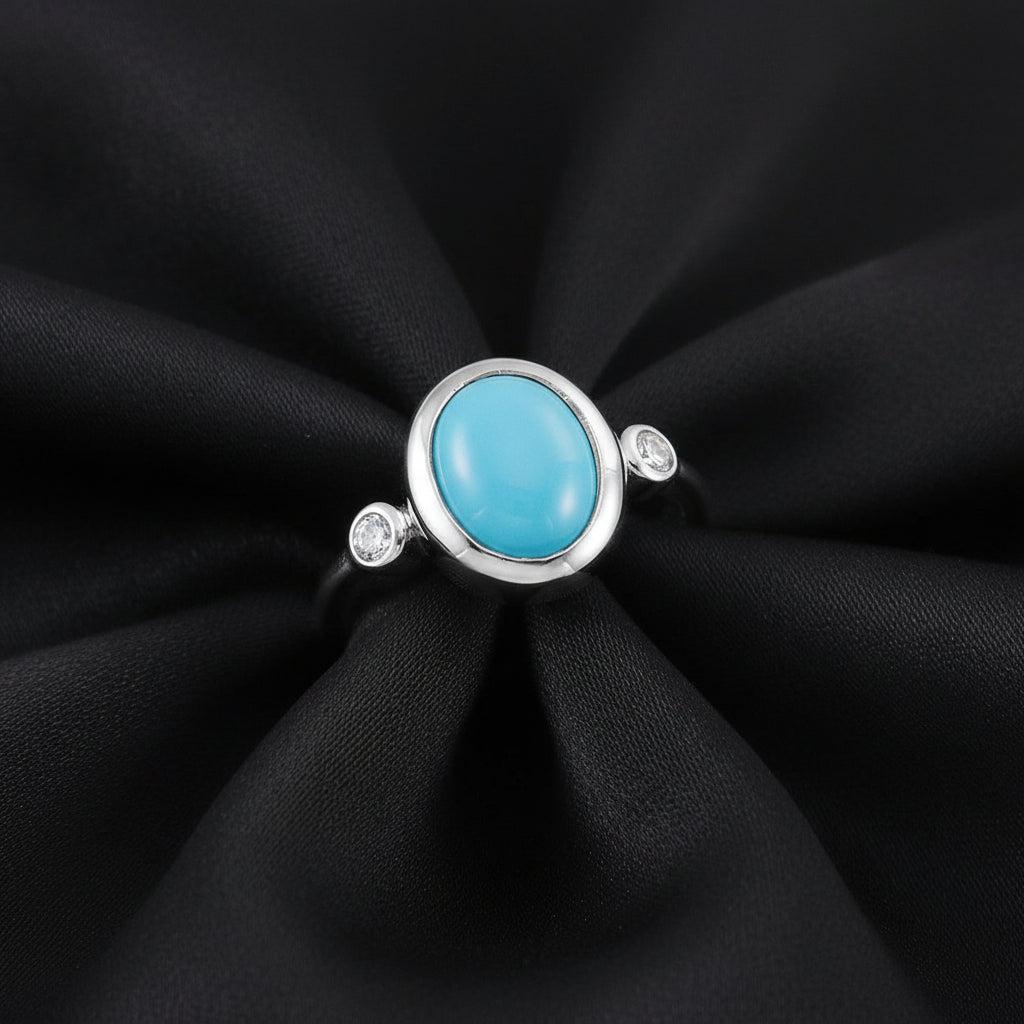 14K White  Turquoise Cabochon Ring