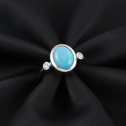 14K White  Turquoise Cabochon Ring