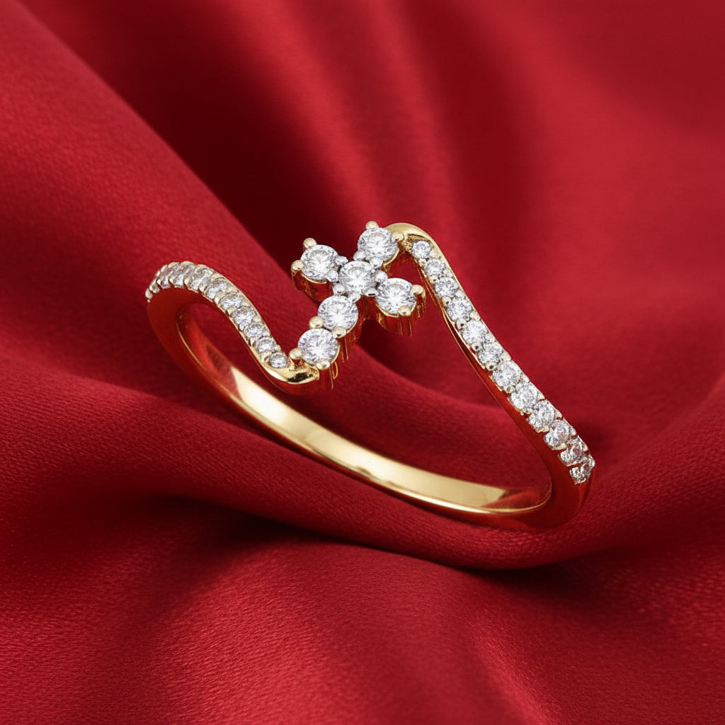 14K Yellow  Diamond Cross Ring