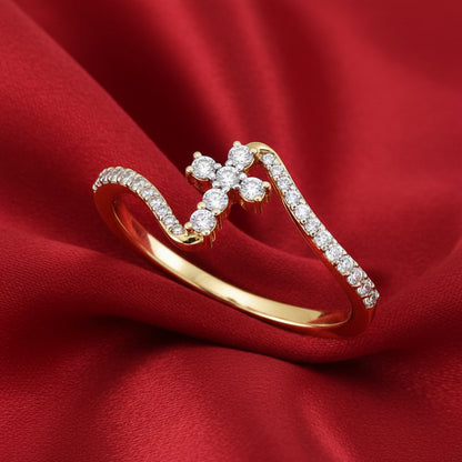 14K Yellow  Diamond Cross Ring