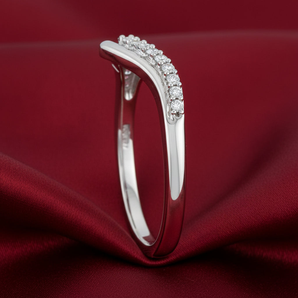 14K White Diamond Contour Band