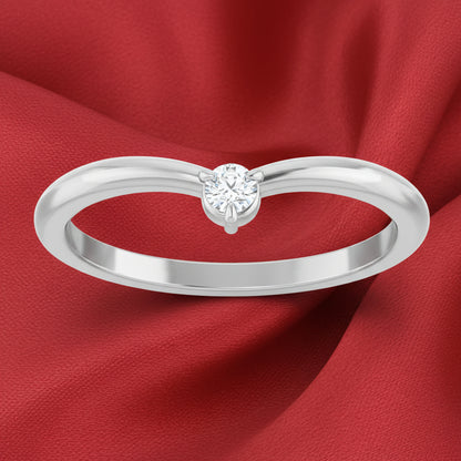 14K White Diamond Stackable V Ring
