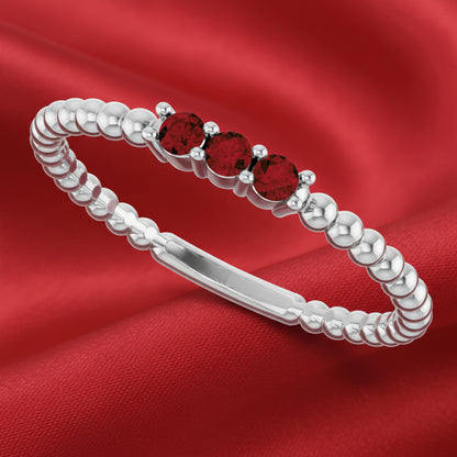 14K White  Mozambique Garnet Beaded Ring