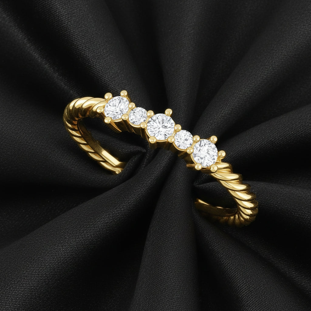 14K Yellow Diamond Rope Anniversary ring