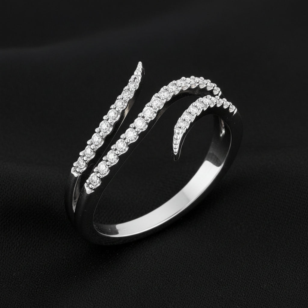 14K White  Diamond Bypass Ring