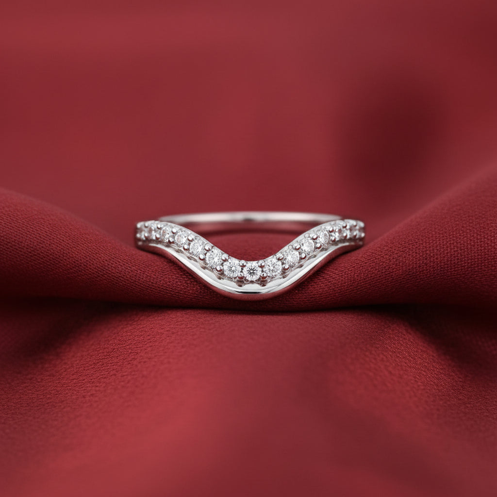 14K White Diamond Contour Band