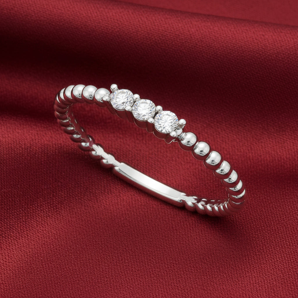 14K White   Diamond Beaded Ring