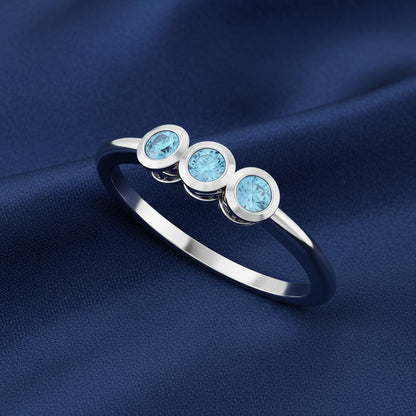 14K White  Aquamarine Three-Stone Ring