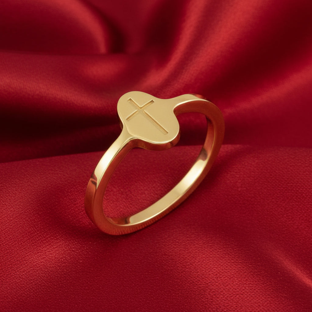 14K Yellow Cross Signet Ring