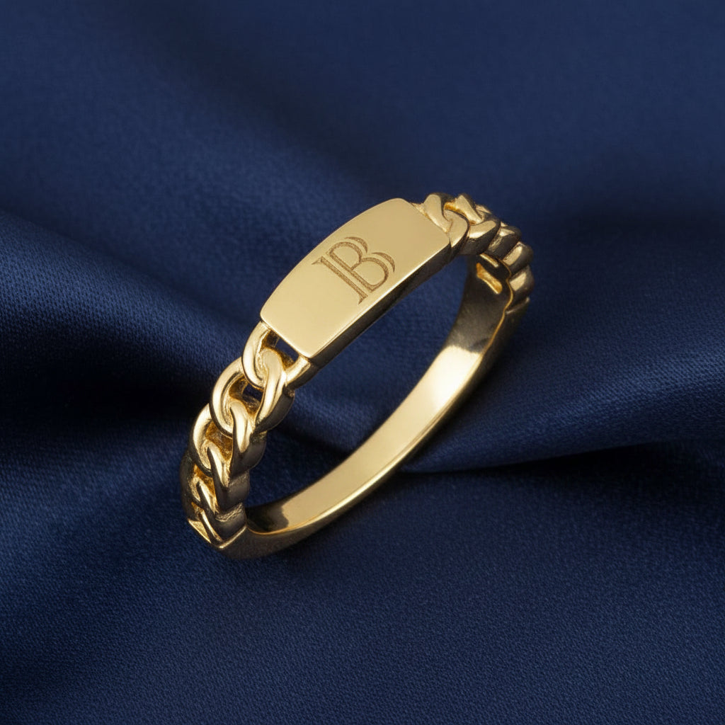 14K Yellow Engravable Chain Link Ring