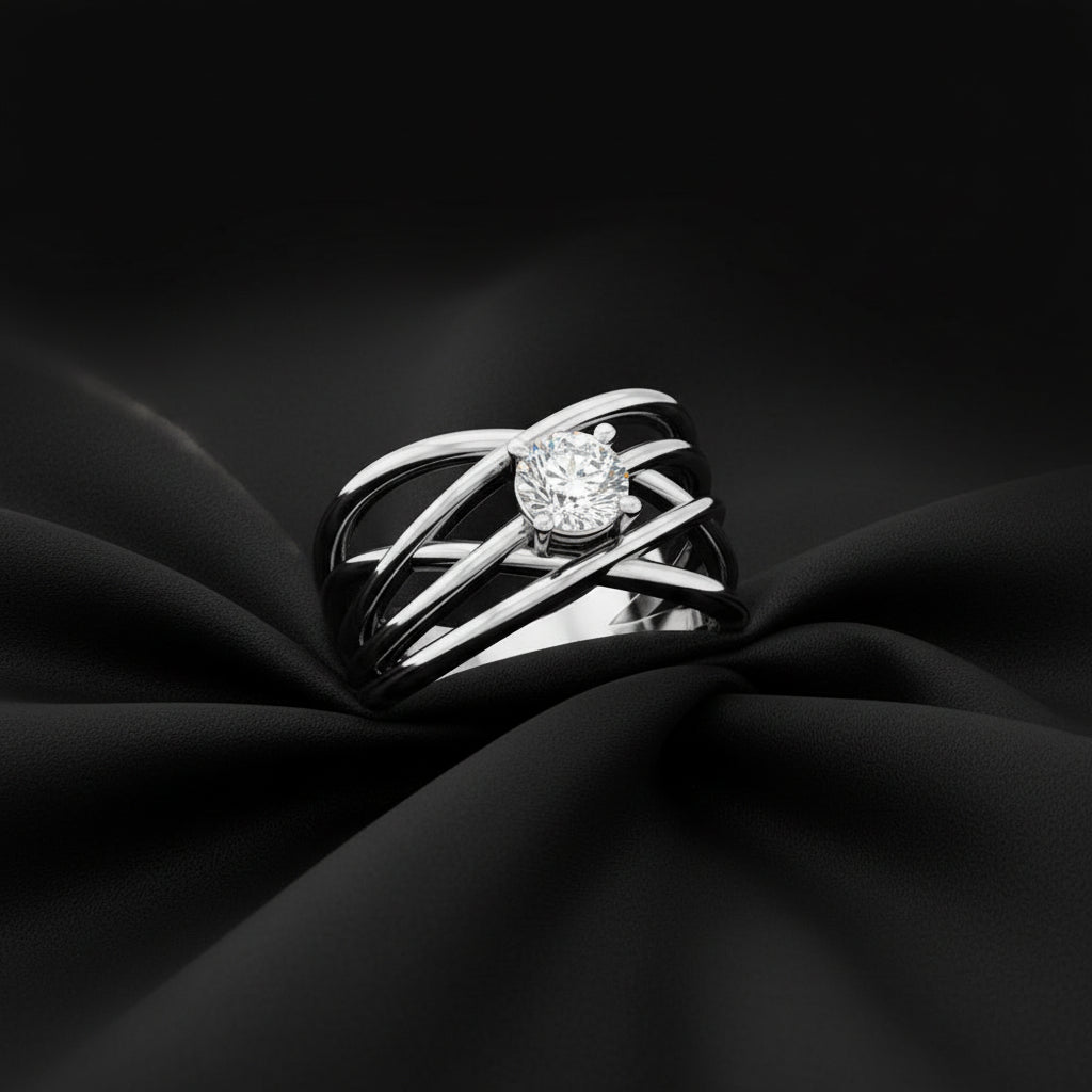 14K White Gold 1/2 CT Lab-Grown Diamond Criss-Cross Ring