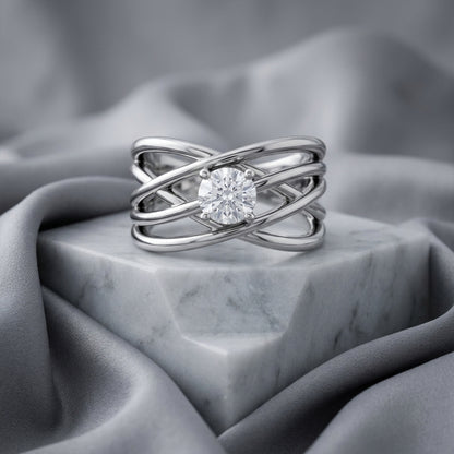 14K White Gold 1/2 CT Lab-Grown Diamond Criss-Cross Ring