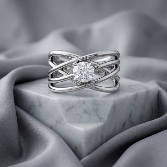 14K White Gold 1/2 CT Lab-Grown Diamond Criss-Cross Ring